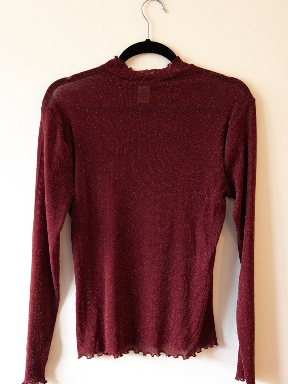 Charlotte Russe Metallic Burgundy Long Sleeve Top